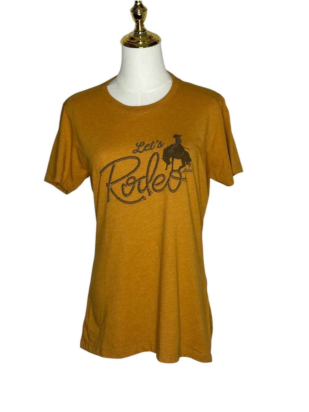 Ariat Women Mustard Coastal Cowgirl ‘Let's Rodeo' Short Sleeve Tee Western Sz L